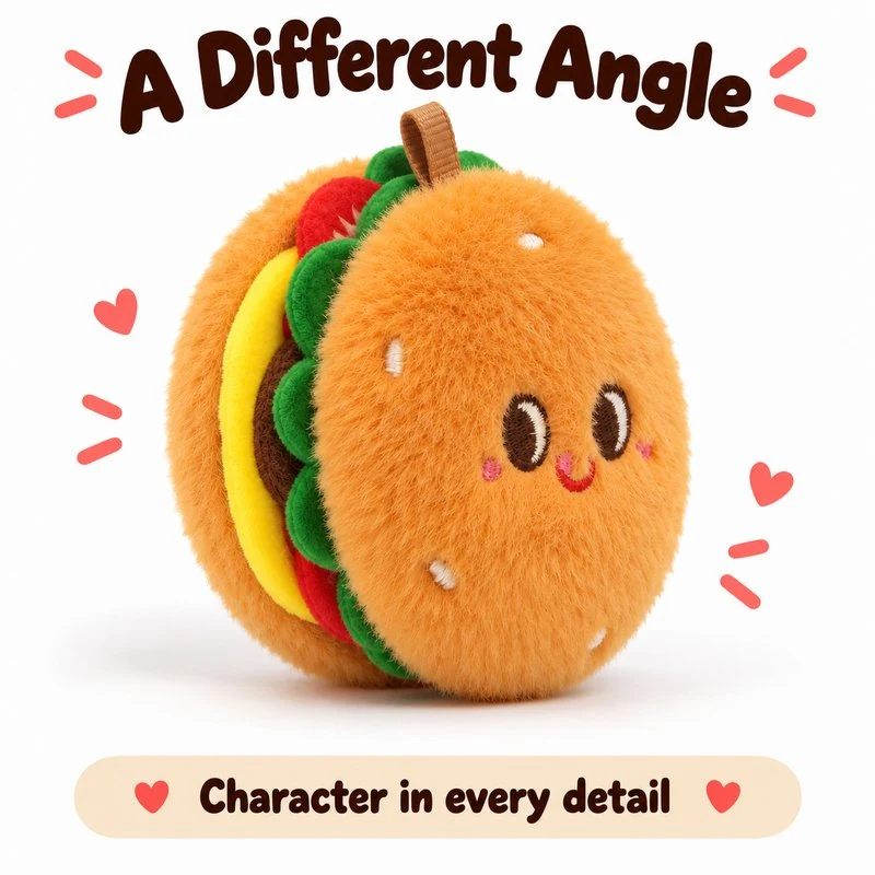 Smiling Burger Plush Charm — additional angle concept.