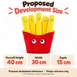 Smiling French Fries Plush — proposed size reference; dimensions require sample confirmation.