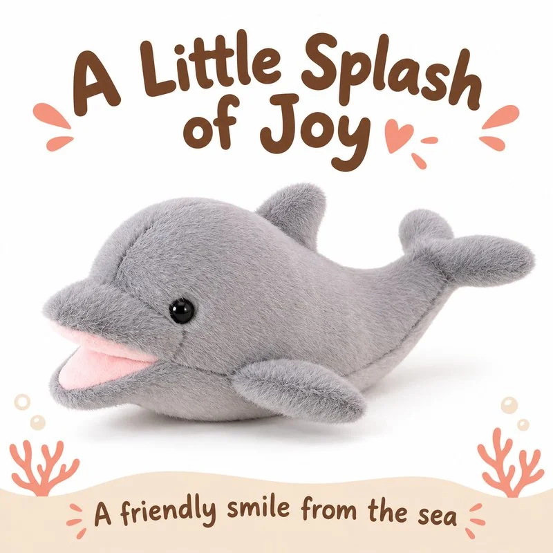 Open Mouth Gray Dolphin Plush; AI concept reference, final sample and specifications to be confirmed.