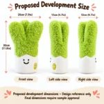 Smiling Green Scallion Plush — proposed size reference; dimensions require sample confirmation.
