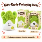 Smiling Leafy Cabbage Plush — optional packaging concept; final artwork, fit and quotation require confirmation.