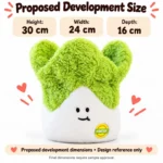 Smiling Leafy Cabbage Plush — proposed size reference; dimensions require sample confirmation.