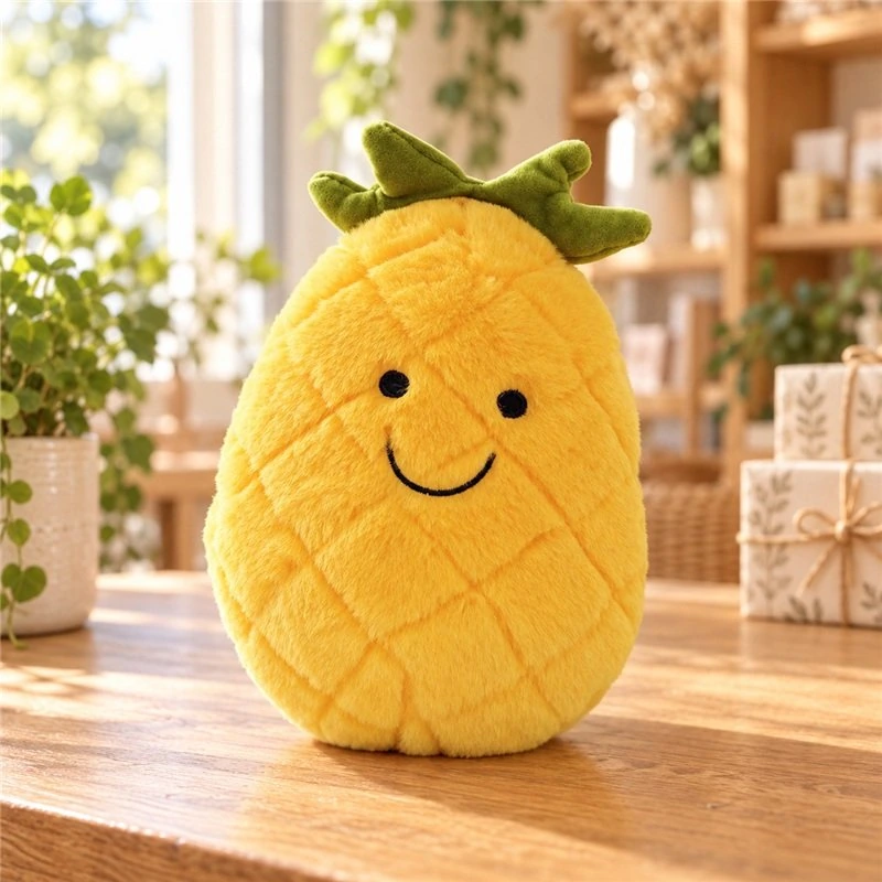 Illustrative application scene featuring smiling pineapple plush; setting is a concept.