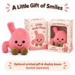 Smiling Pink Stomach Plush — optional packaging concept; final artwork, fit and quotation require confirmation.
