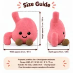 Smiling Pink Stomach Plush — proposed size reference; dimensions require sample confirmation.