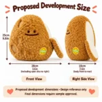Smiling Potato With Slice Plush — proposed size reference; dimensions require sample confirmation.