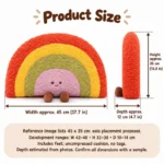 Smiling Rainbow Plush Cushion — proposed size reference; dimensions require sample confirmation.