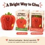 Smiling Red Bell Pepper Plush — optional packaging concept; final artwork, fit and quotation require confirmation.
