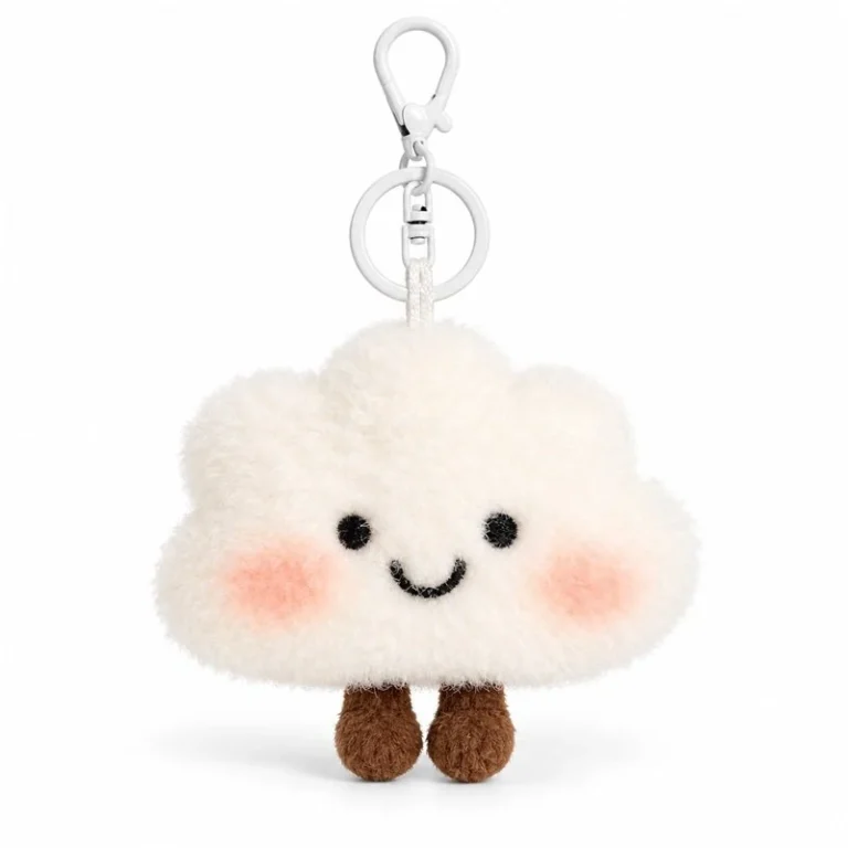 Smiling White Cloud Plush Keychain
