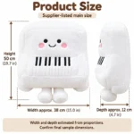 Smiling White Upright Piano Plush — proposed size reference; dimensions require sample confirmation.
