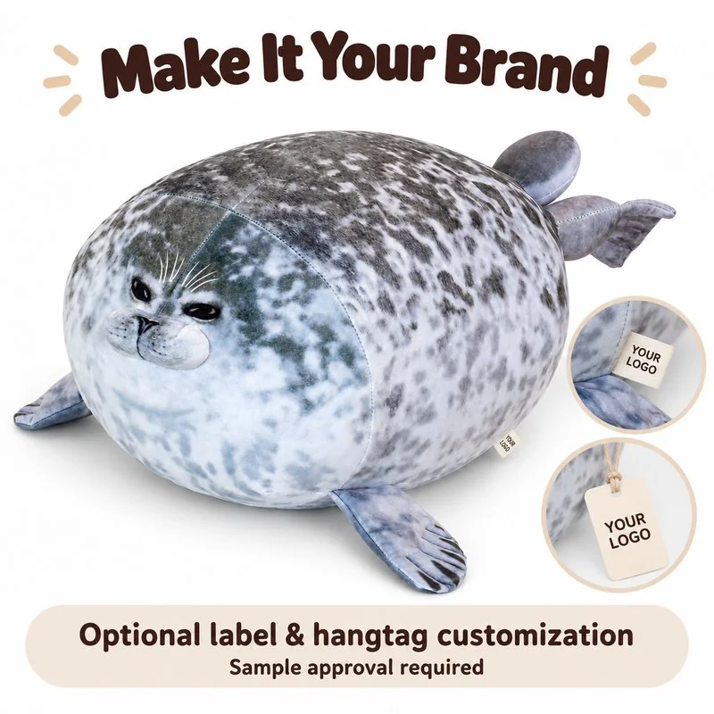 Customization concept for spotted seal plush; feasibility and sample approval required.