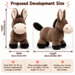 Standing Brown Donkey Plush — proposed size reference; dimensions require sample confirmation.