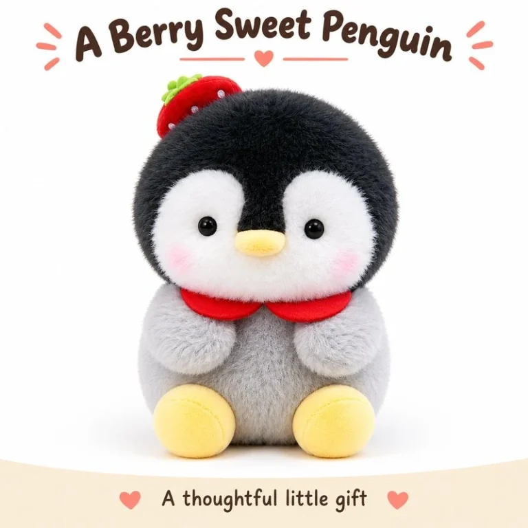 Strawberry Hat Penguin Plush