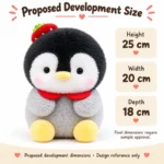 Strawberry Hat Penguin Plush — proposed size reference; dimensions require sample confirmation.
