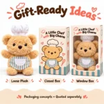 Striped Apron Chef Bear Plush — optional packaging concept; final artwork, fit and quotation require confirmation.