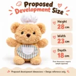 Striped Apron Chef Bear Plush — proposed size reference; dimensions require sample confirmation.