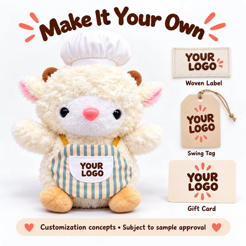 Customization concept for striped apron chef lamb plush; feasibility and sample approval required.