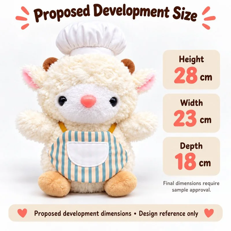 Striped Apron Chef Lamb Plush — proposed size reference; dimensions require sample confirmation.