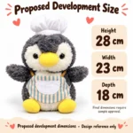Striped Apron Chef Penguin Plush — proposed size reference; dimensions require sample confirmation.