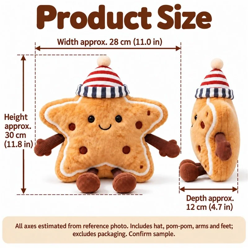 Striped Hat Star Cookie Plush — proposed size reference; dimensions require sample confirmation.