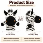 Striped Zebra Hand Puppet — proposed size reference; dimensions require sample confirmation.