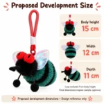 Teal Striped Fly Plush Keychain — proposed size reference; dimensions require sample confirmation.