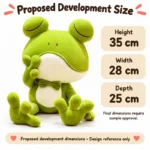 Thoughtful Bow Tie Frog Plush — proposed size reference; dimensions require sample confirmation.