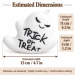 Trick Or Treat Ghost Plush — proposed size reference; dimensions require sample confirmation.
