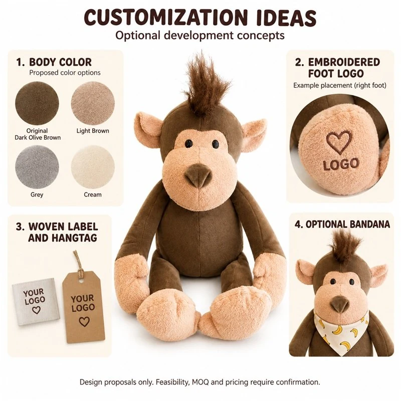 Customization concept for tufted hair monkey plush; feasibility and sample approval required.