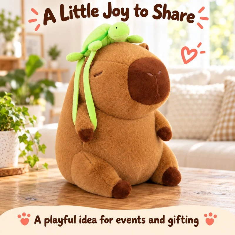 Illustrative application scene featuring turtle hat capybara plush; setting is a concept.
