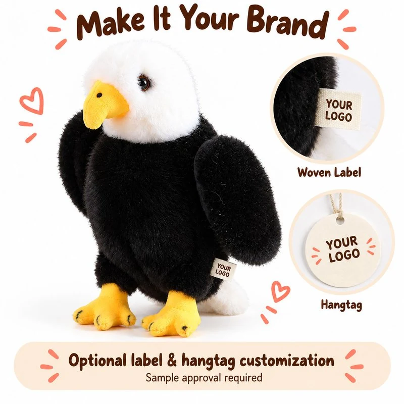 Customization concept for white head bald eagle plush; feasibility and sample approval required.