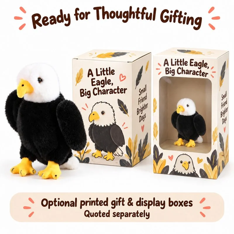 White Head Bald Eagle Plush — optional packaging concept; final artwork, fit and quotation require confirmation.