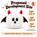White Horned Winged Ghost Plush — proposed size reference; dimensions require sample confirmation.