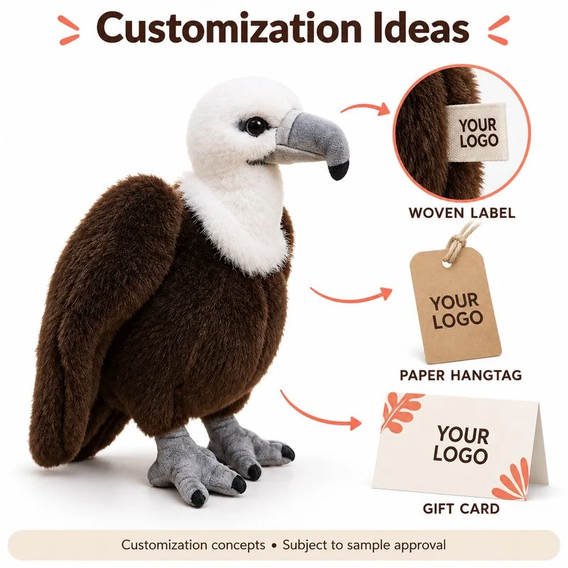 Customization concept for white ruff short neck vulture plush; feasibility and sample approval required.