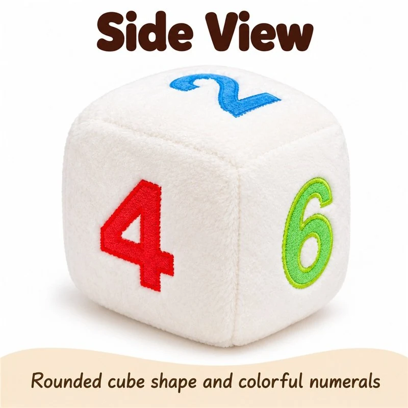 White Number Dice Plush Cushion — additional angle concept.