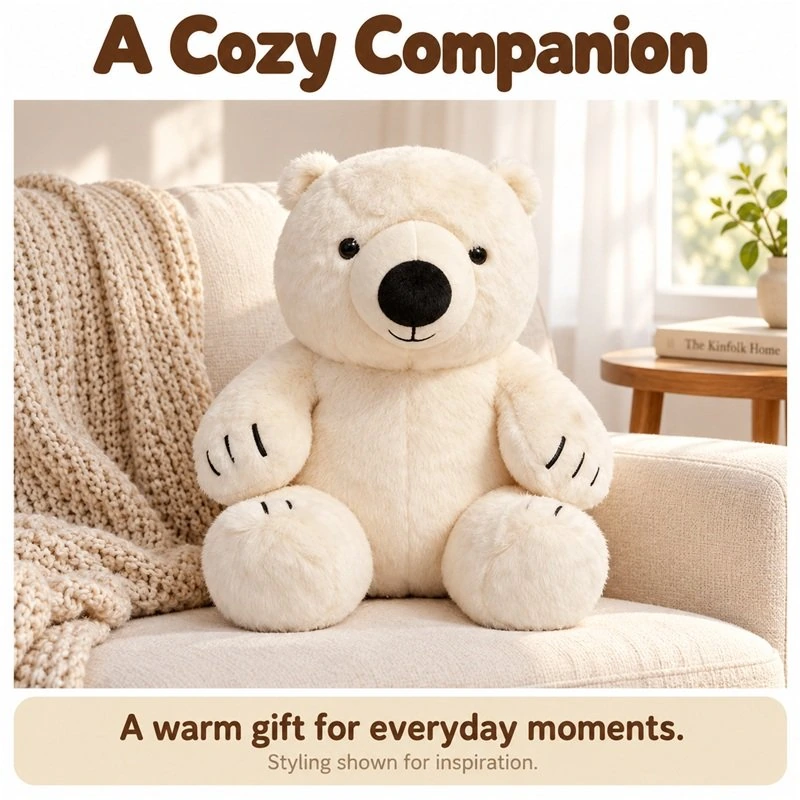 Illustrative application scene featuring white polar bear plush; setting is a concept.