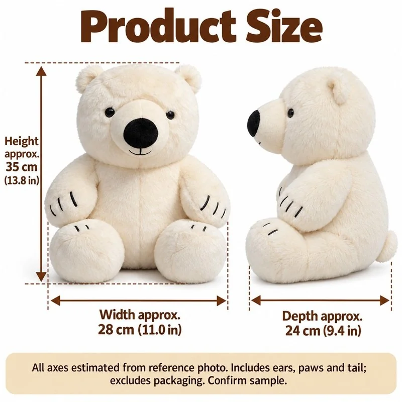 White Polar Bear Plush — proposed size reference; dimensions require sample confirmation.