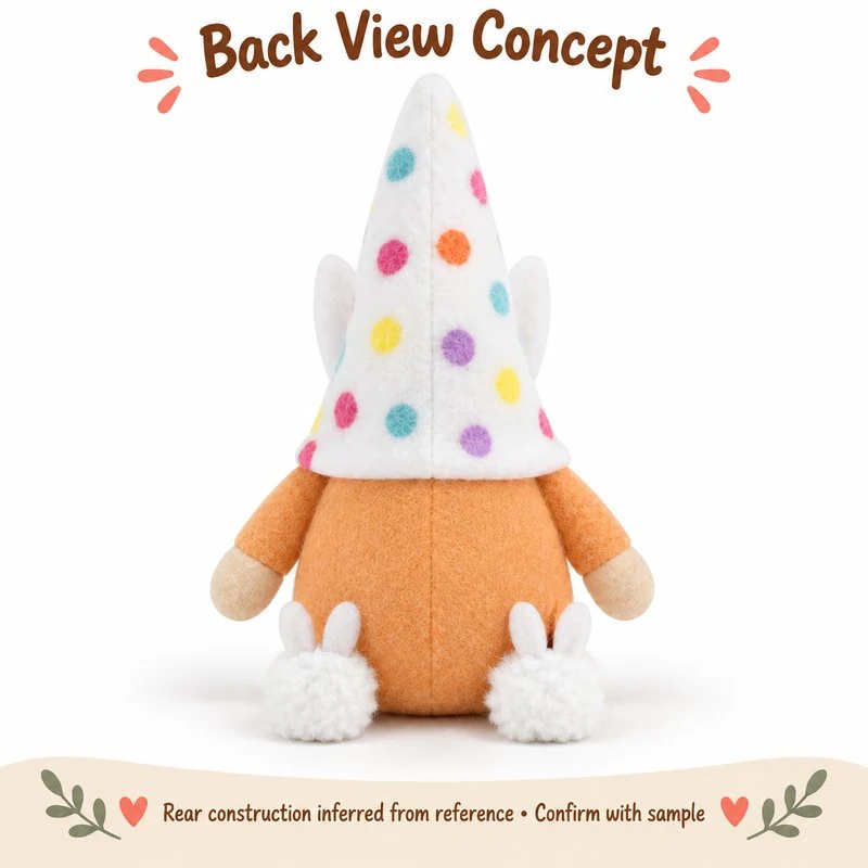 White Polka Dot Bunny Gnome Plush — reverse construction concept.