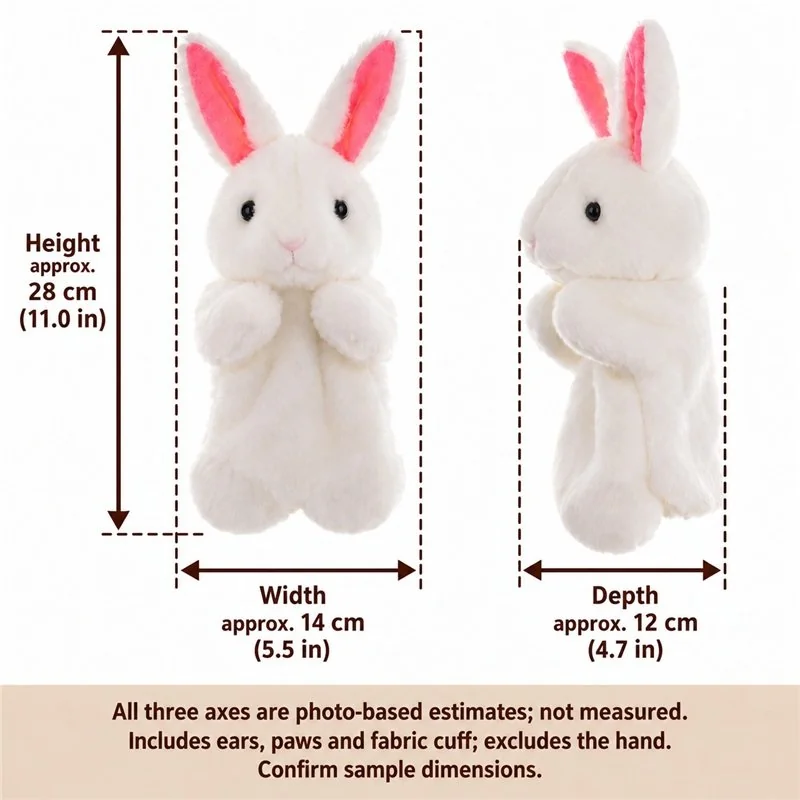 White Rabbit Hand Puppet — proposed size reference; dimensions require sample confirmation.
