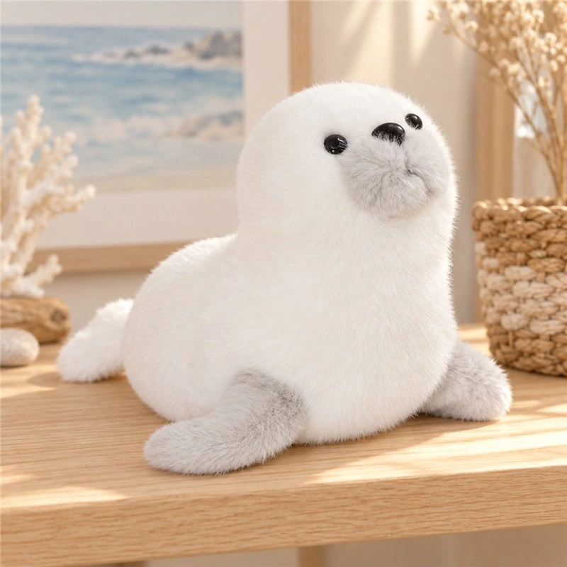 Illustrative application scene featuring white seal style plush; setting is a concept.