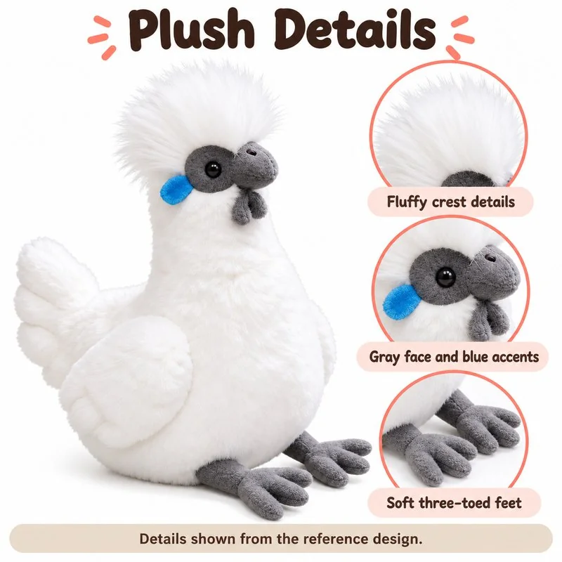 White Silkie Chicken Plush — construction detail concept