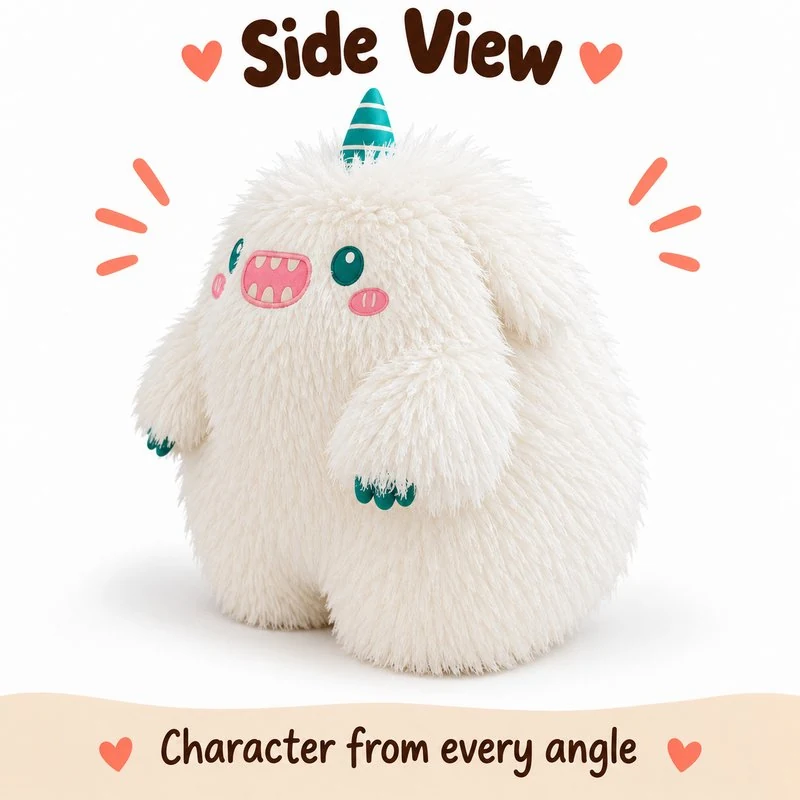 White Single Horn Furry Monster Plush — additional angle concept.
