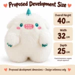 White Single Horn Furry Monster Plush — proposed size reference; dimensions require sample confirmation.