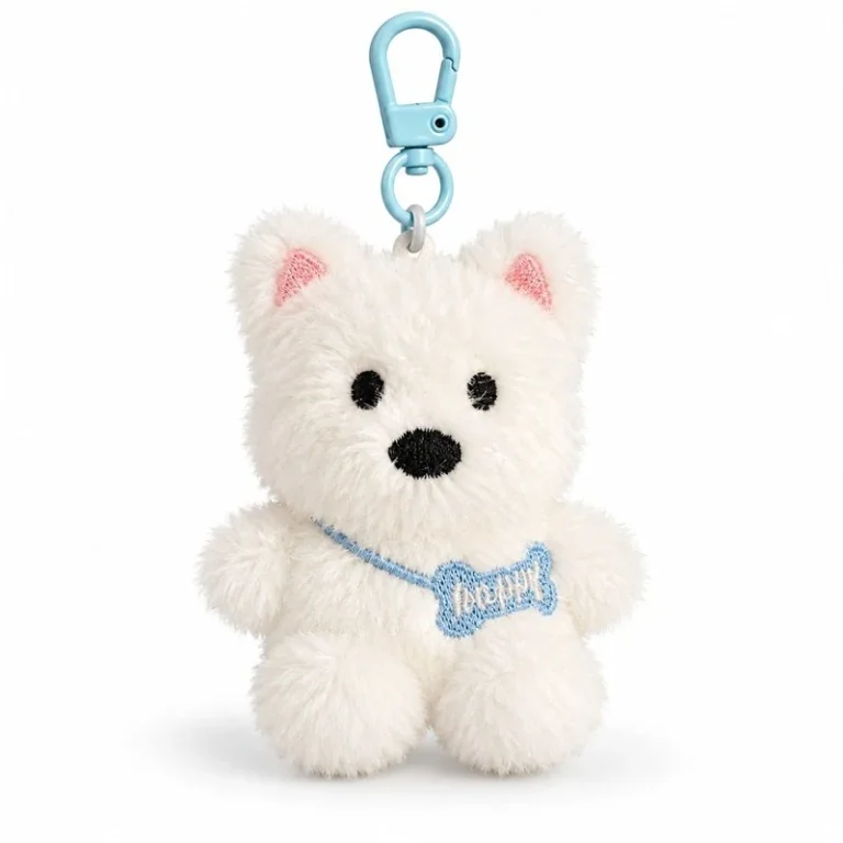 White Westie Blue Collar Plush Keychain