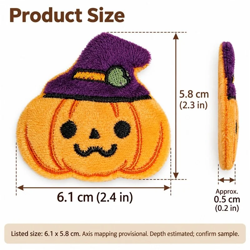 Witch Hat Pumpkin Textile Applique — proposed size reference; dimensions require sample confirmation.