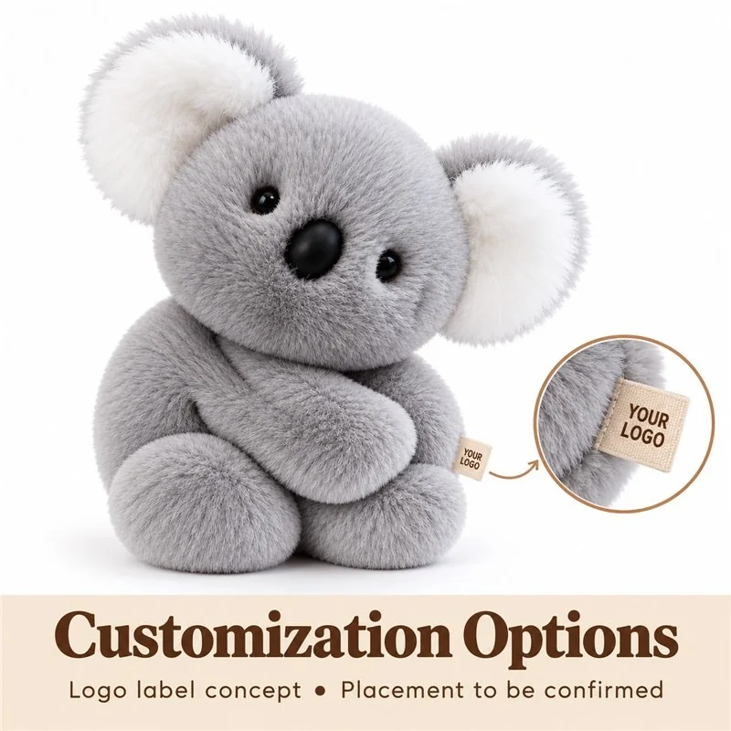 Customization concept for wrist hugging koala plush; feasibility and sample approval required.