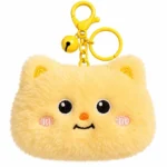 Square Yellow Cat Face Plush Keychain; AI concept reference, final sample and specifications to be confirmed.