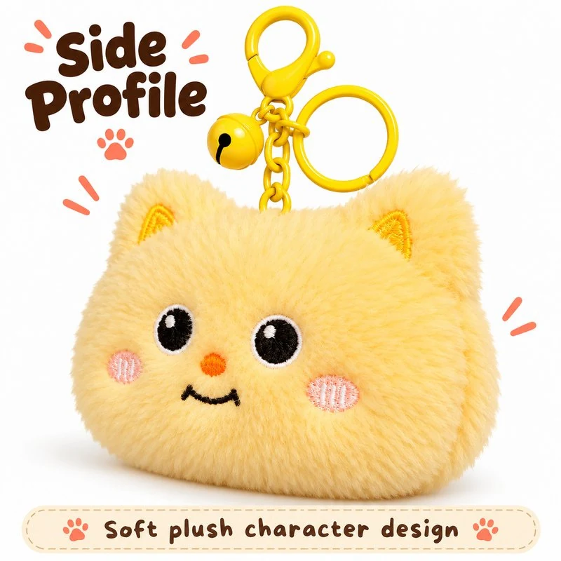 Square Yellow Cat Face Plush Keychain — additional angle concept.