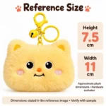 Square Yellow Cat Face Plush Keychain — proposed size reference; dimensions require sample confirmation.