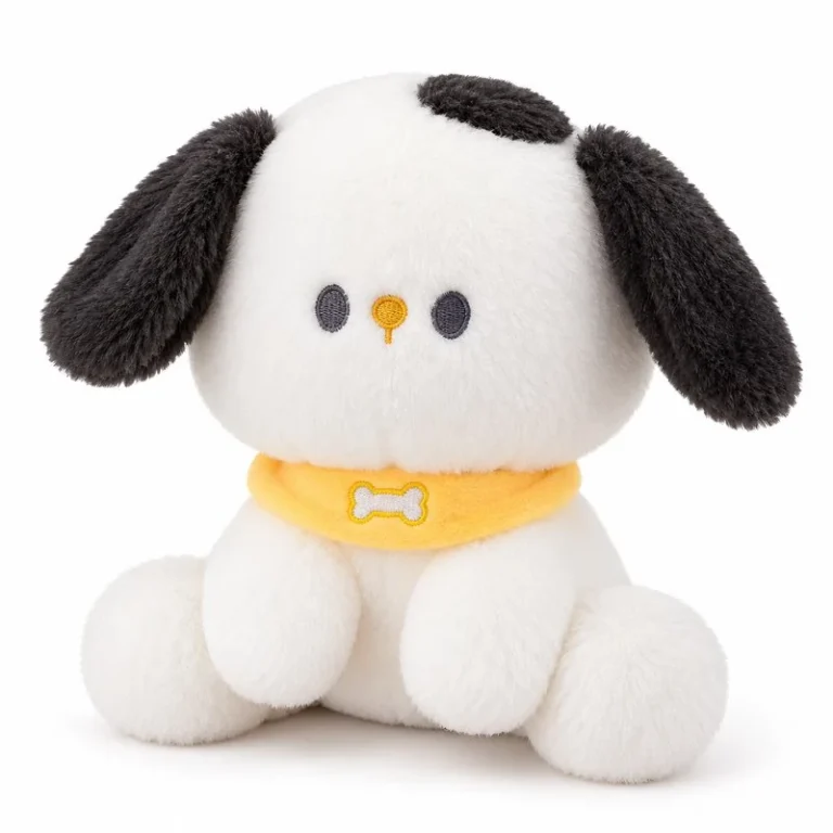 Yellow Collar Black Ear Puppy Plush